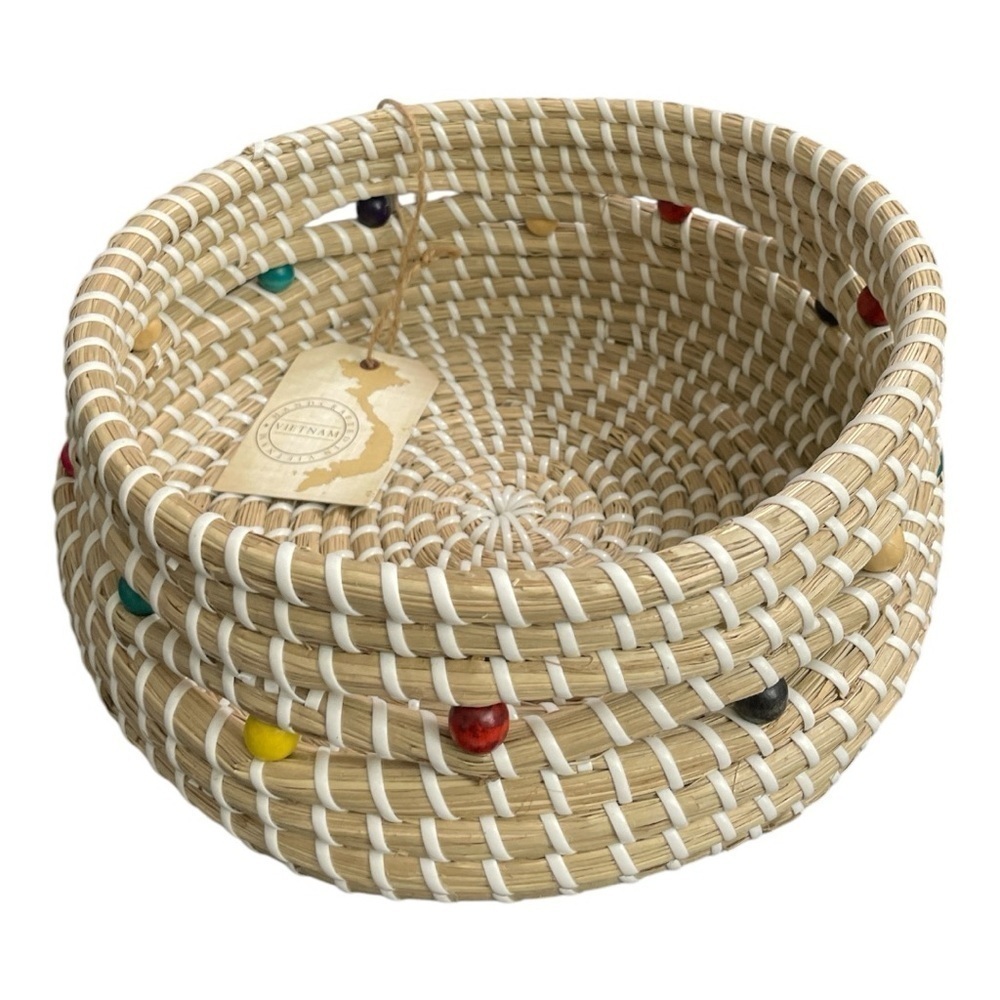 Wicker Tan Bowl Rattan
Basket Handmade Serving
Bowl w/ Beads, Fruit basket - Picture 2 of 9